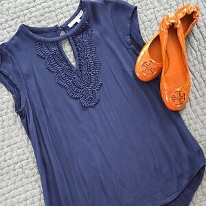 Daniel RAINN Top Navy Blue Embroidered